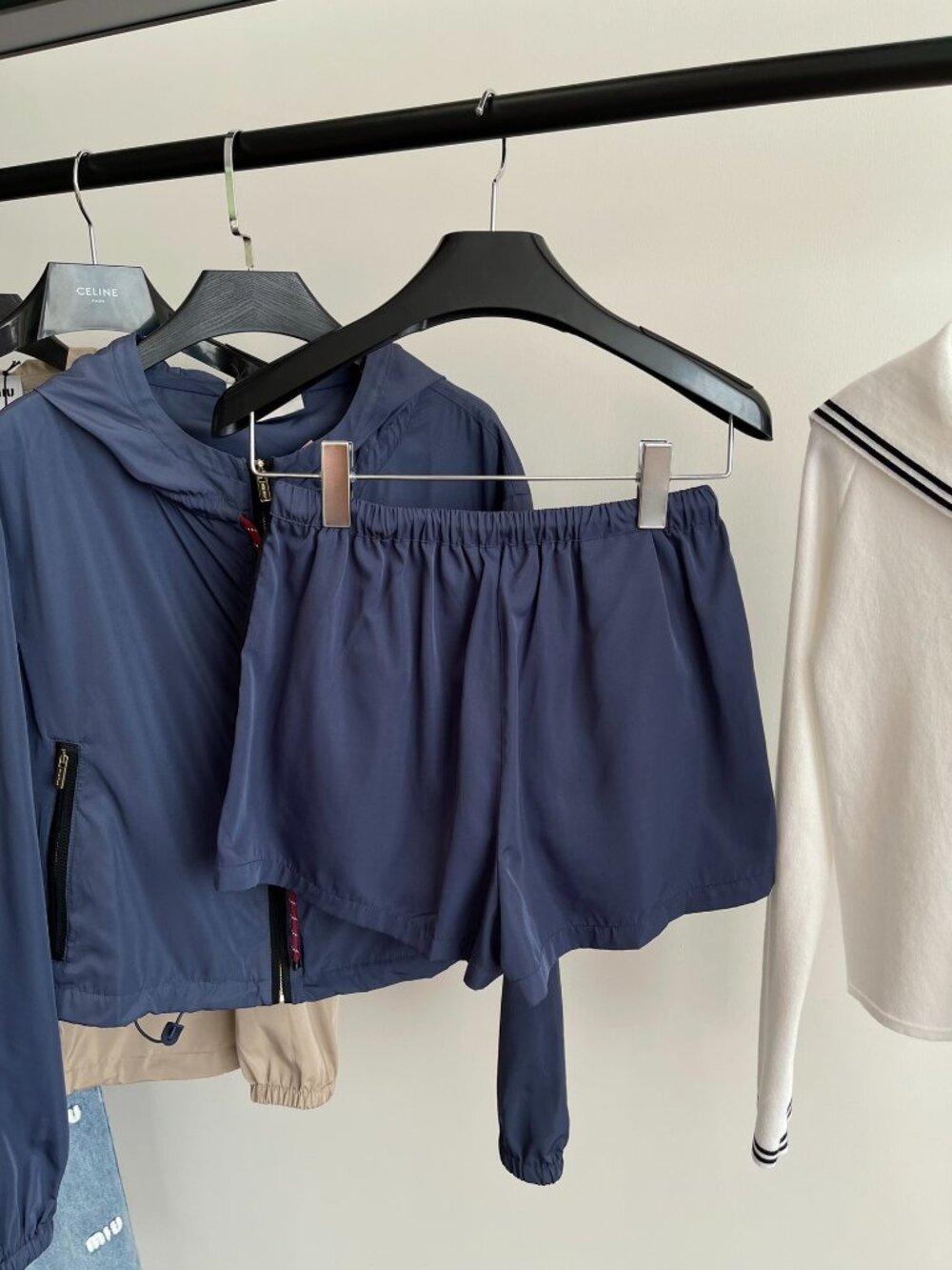Miu Miu Dark Navy Two Piece Outfit Hooded Jacket + Shorts Matching Set Size S - Picture 5 of 7